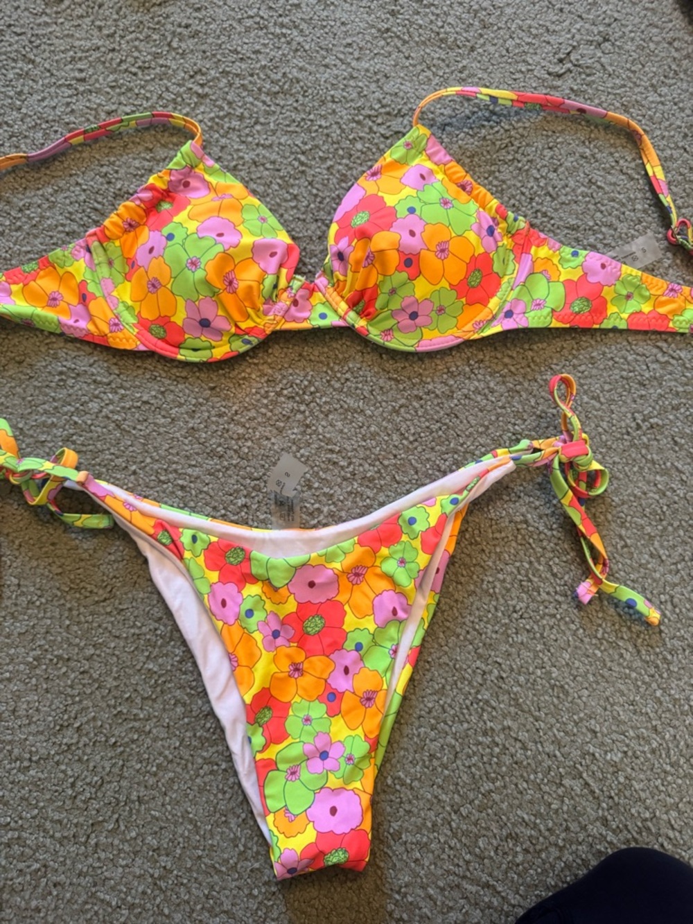 Neon Floral Tie-Side Bikini Set